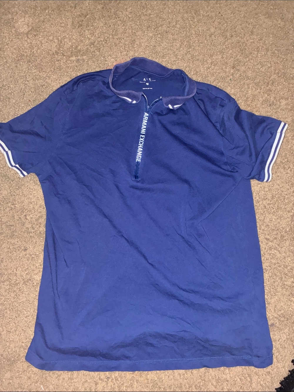 Armani Exchange Royal Blue Zip-Front Polo